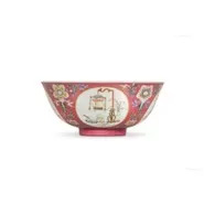 A ruby-ground famille-rose sgraffiato 'medallion' bowl, Seal mark and period of DaoguangDiameter-国际艺术品交易网