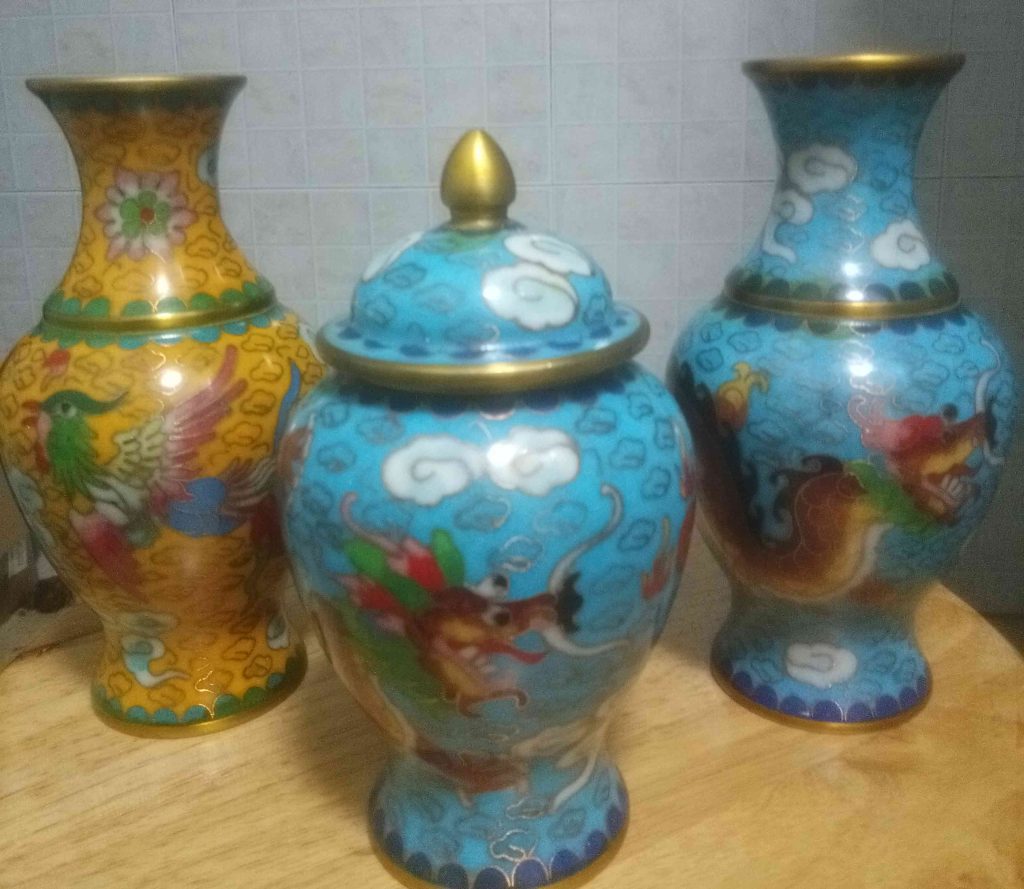 图片[1]-Pure copper cloisonne enamel pine crane pattern general jar-国际艺术品交易网