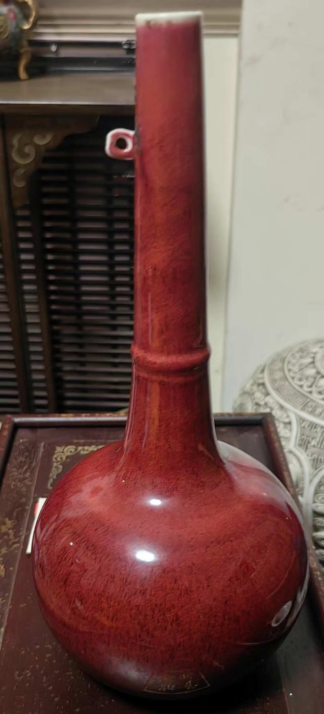 图片[1]-Ruby red glazed porcelain crane neck bottle-国际艺术品交易网