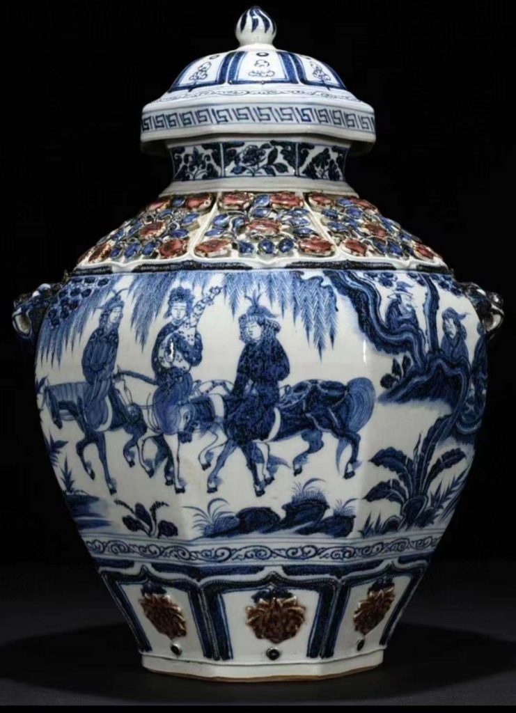 图片[1]-Yuan Dynasty plastic blue and white glaze red Zhaojun out of the fortress-国际艺术品交易网