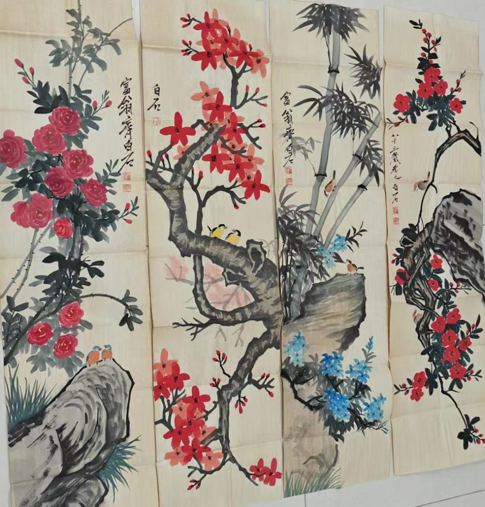 图片[1]-Four pictures of Qi Baishi flowers and birds-国际艺术品交易网