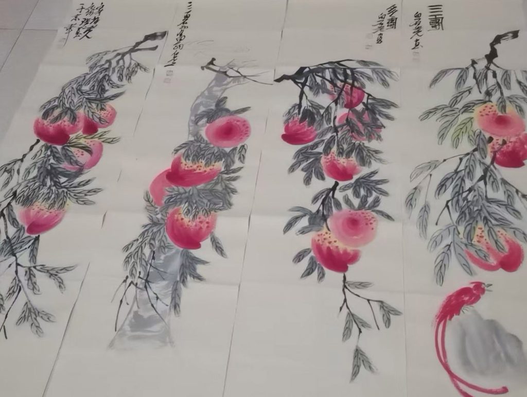 图片[1]-Four screens of Qi Baishi Shoutao-国际艺术品交易网