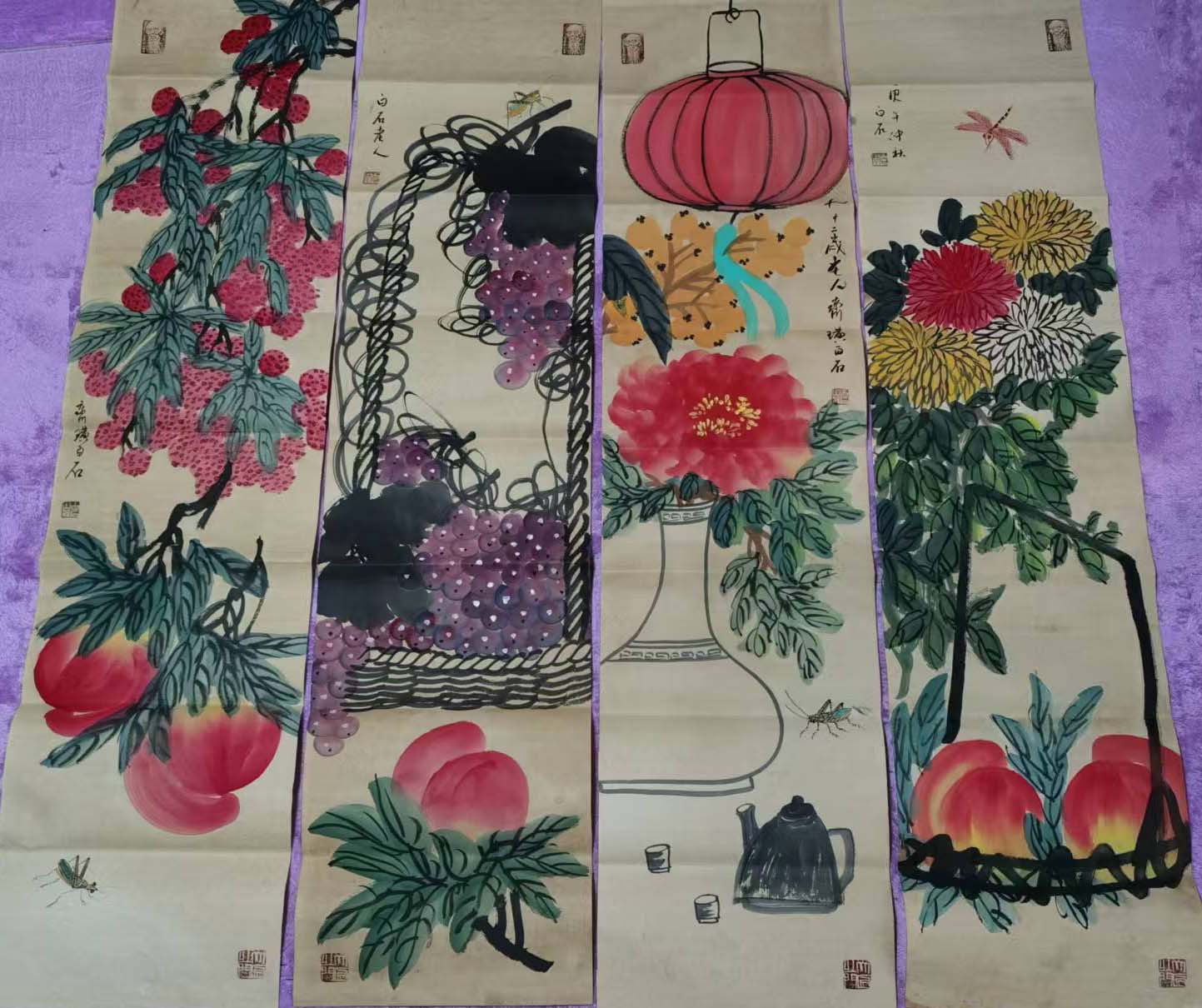 Four screens of Qi Baishi Shoutao-国际艺术品交易网