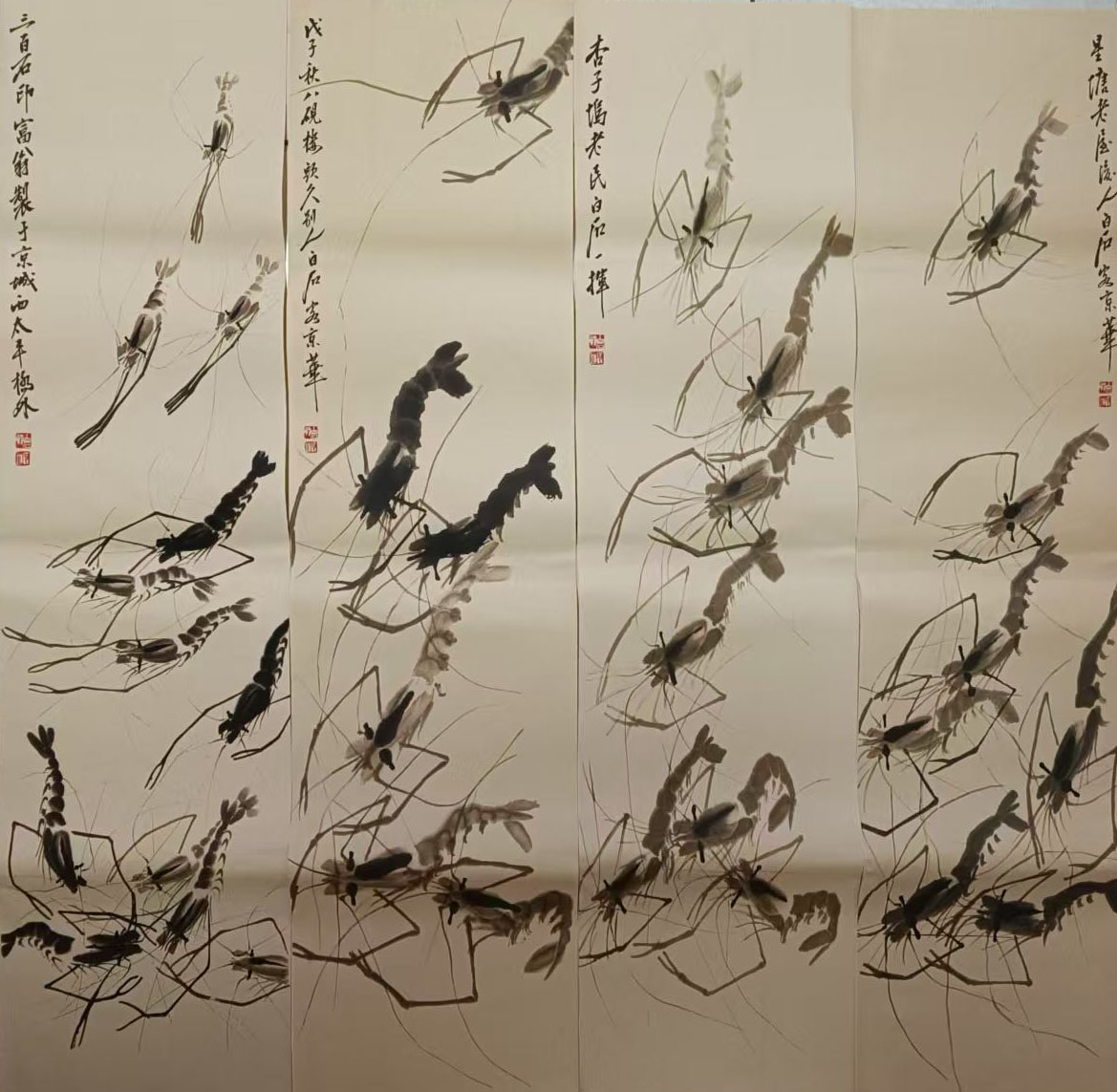 Four screens of Qi Baishi shrimp-国际艺术品交易网
