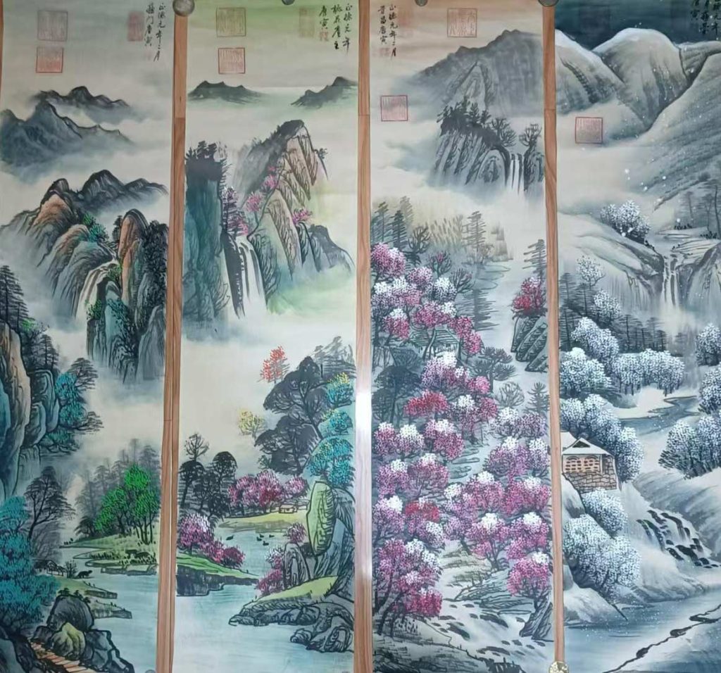 图片[1]-Four screens of Tang Yin's landscape-国际艺术品交易网