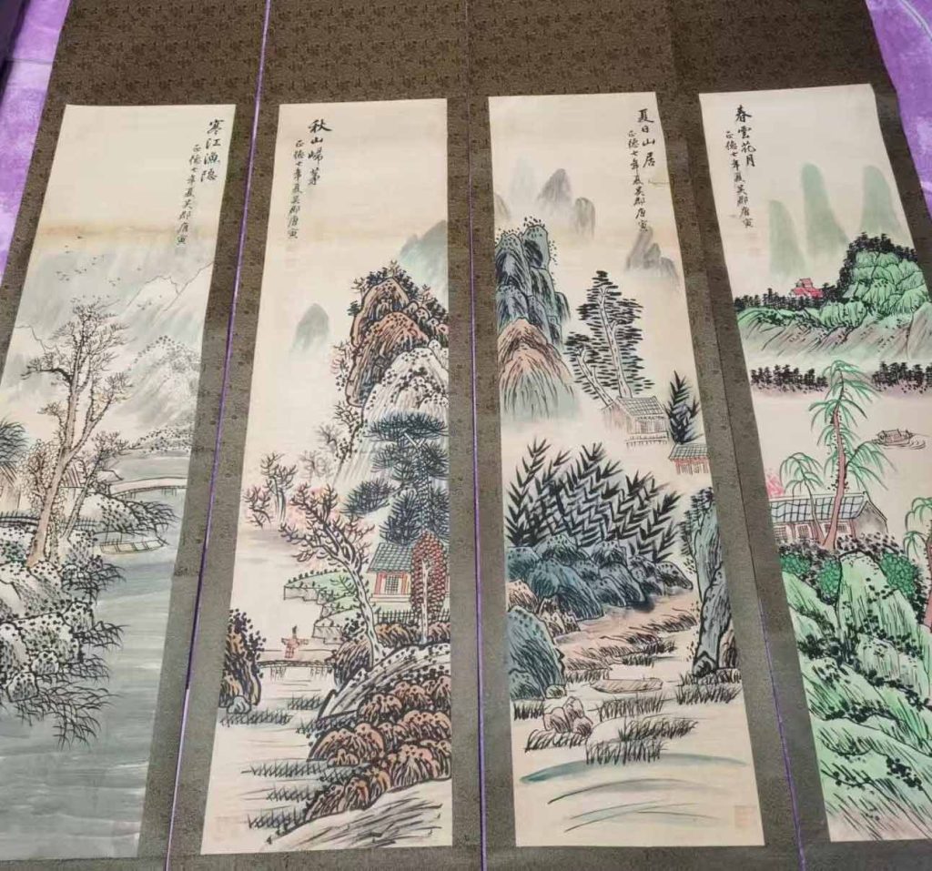 图片[1]-Four screens of Tang Yin's landscape-国际艺术品交易网