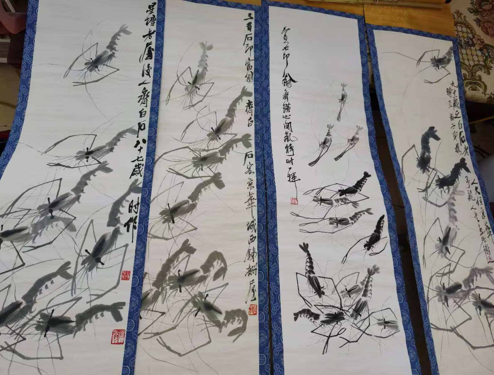 Four screens of white graphite shrimp-国际艺术品交易网