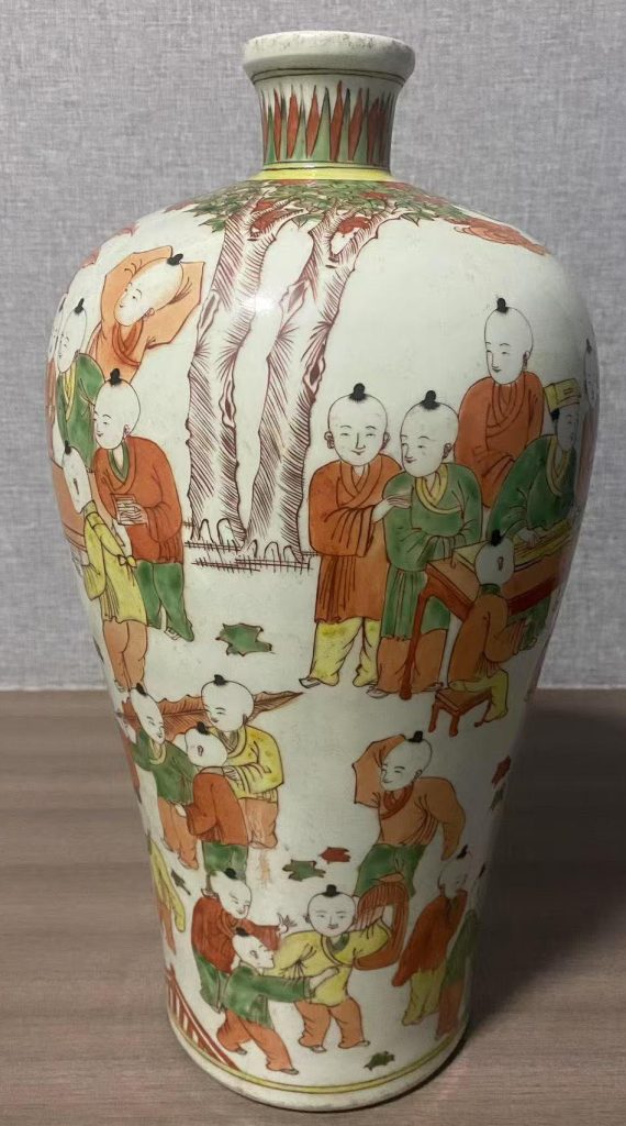 图片[1]-Ming Wanli Ancient Colorful Cherry Drama Plum Bottle-国际艺术品交易网