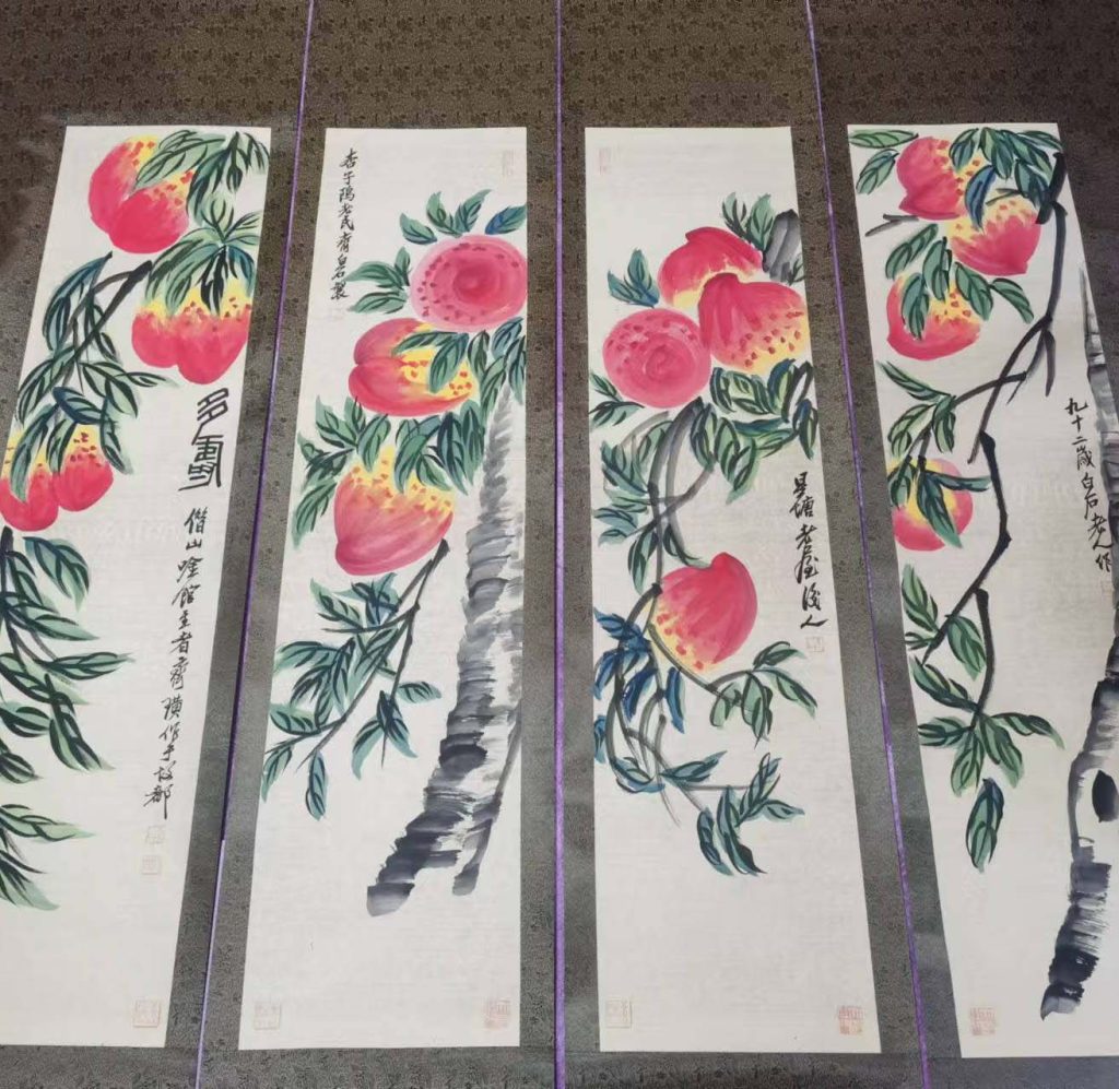 图片[1]-Qi Baishi Shoutao four screens-国际艺术品交易网