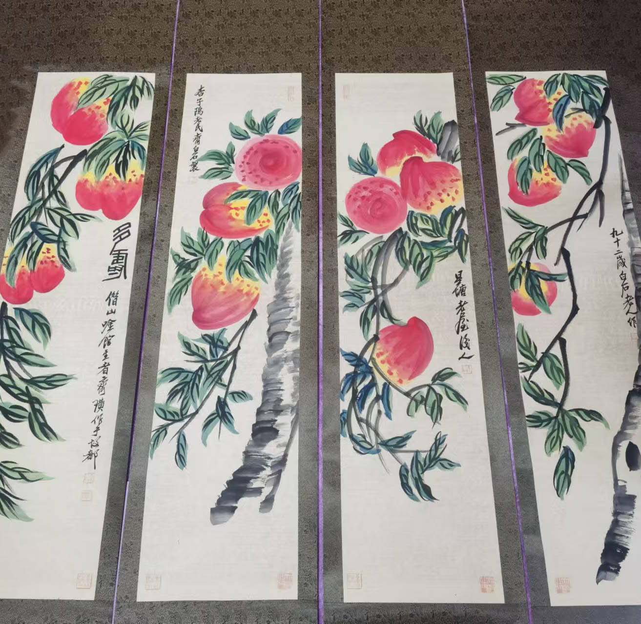 Qi Baishi Shoutao four screens-国际艺术品交易网