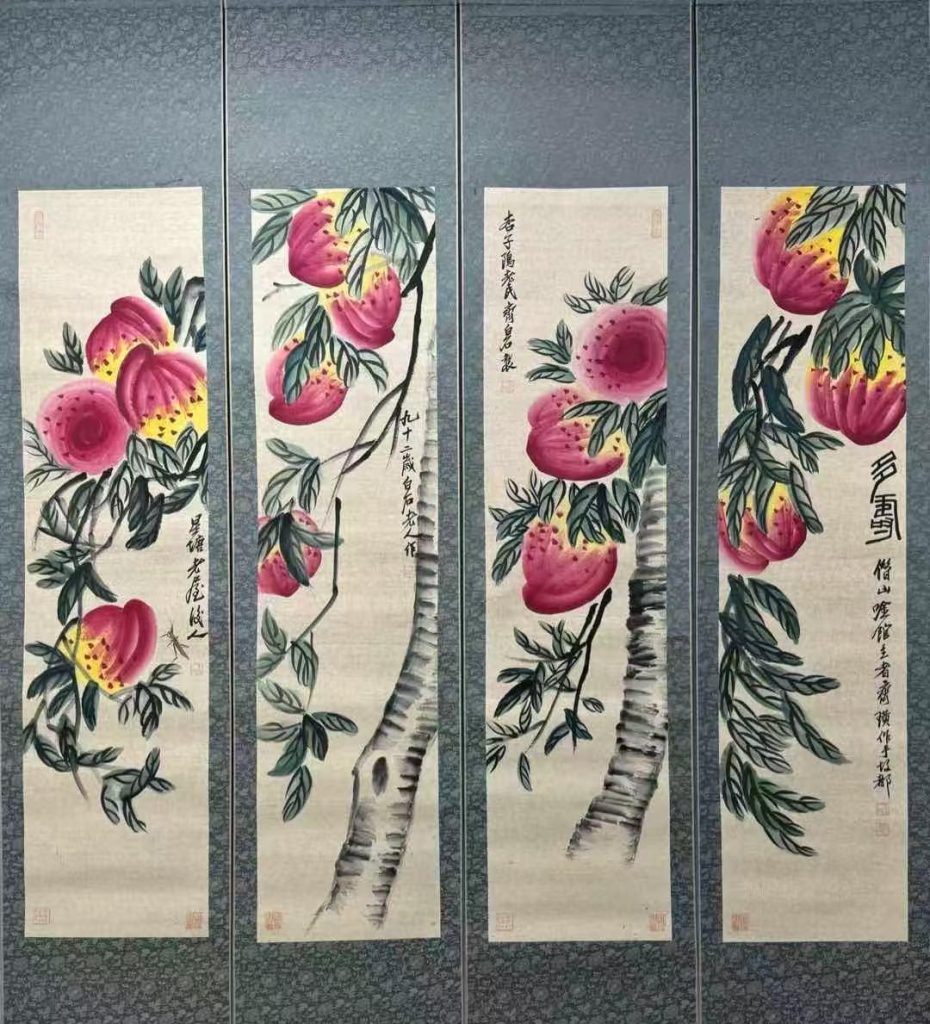 图片[1]-Qi Baishi Shoutao four screens-国际艺术品交易网