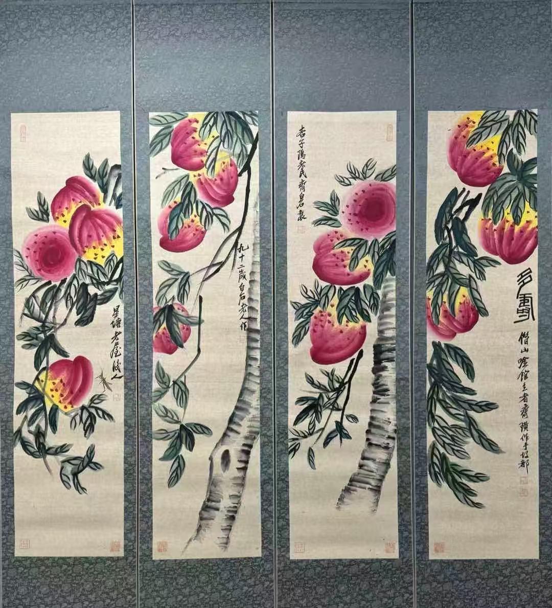 Qi Baishi Shoutao four screens-国际艺术品交易网