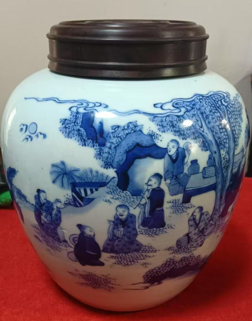 图片[1]-Qing Kangxi Qinghua lady pattern lid jar-国际艺术品交易网