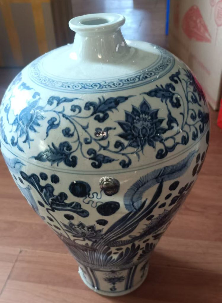 图片[1]-Yuan blue and white bird pattern plum bottle-国际艺术品交易网